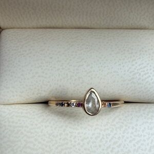 SCOSHA pear-cut white sapphire and mixed precious stones 10k solid gold ring